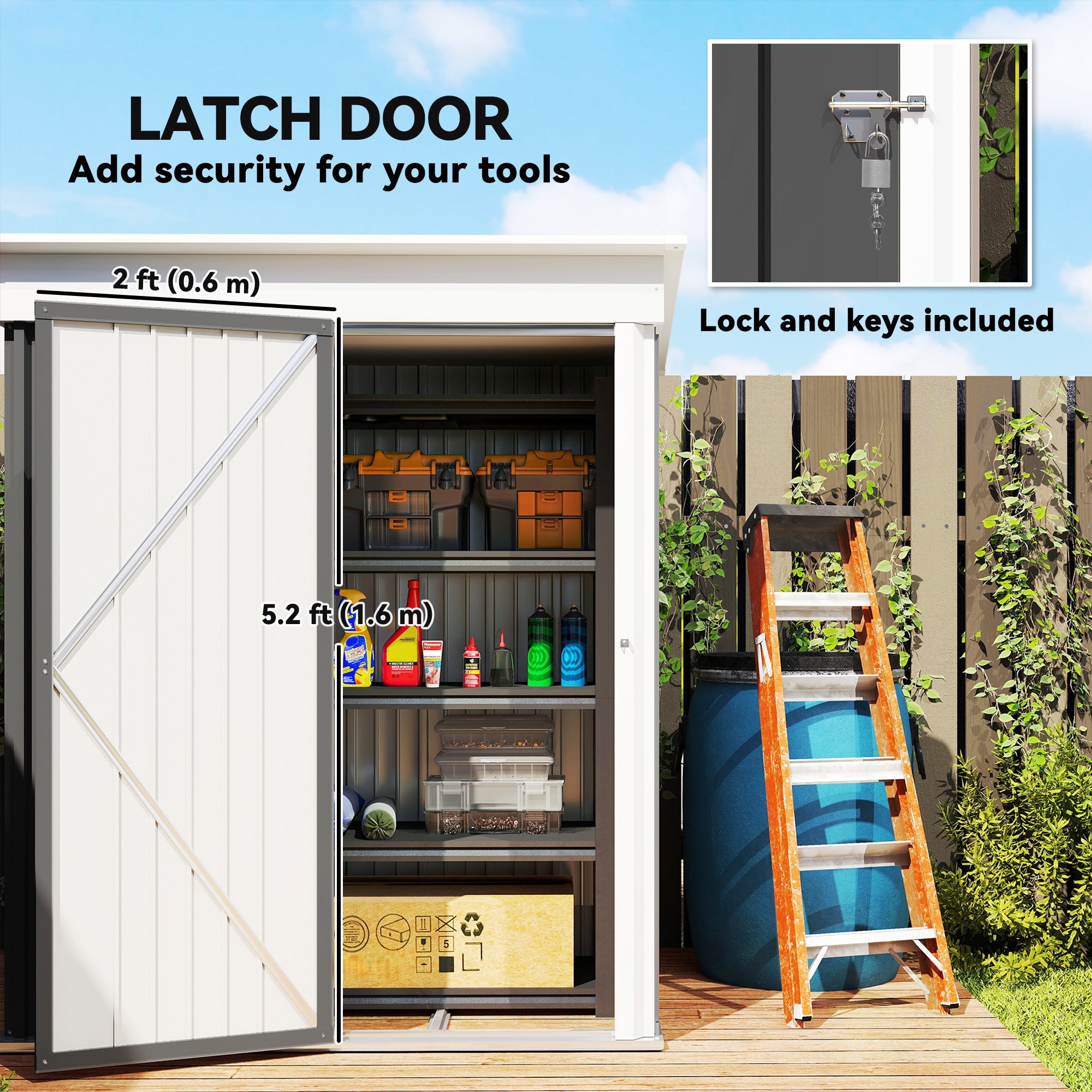 Outsunny Metal Garden Shed, Outdoor Lean-to Shed for Tool Motor Bike, with Adjustable Shelf, Lock, Gloves, 5'x3'x6', Dark Grey